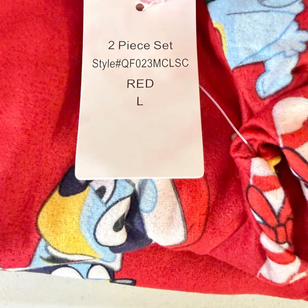 Bluey Women's L Christmas Pajama Set Red Santa Holiday 2 Piece PJs